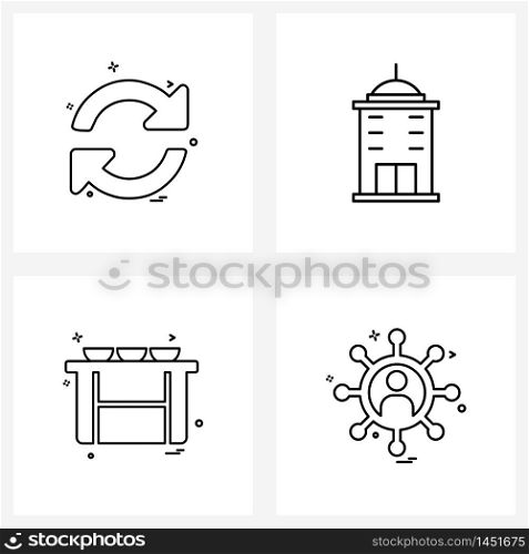 4 Universal Line Icons for Web and Mobile direction, table, repeat, building, cook Vector Illustration