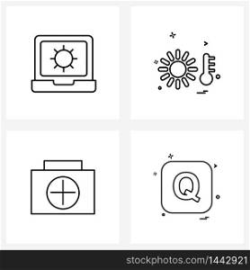 4 Universal Line Icons for Web and Mobile engineering, summer, laptop, weather, camping Vector Illustration