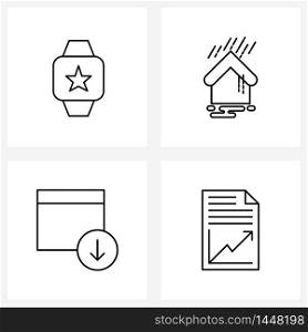 4 Universal Line Icons for Web and Mobile fashion, browser, watch, water, page Vector Illustration