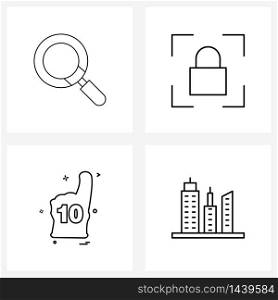 4 Universal Line Icons for Web and Mobile find, sports, magnifying, password, football Vector Illustration