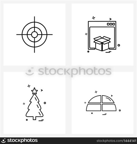 4 Universal Line Icons for Web and Mobile focus, Christmas tree, box, makeup, eco Vector Illustration