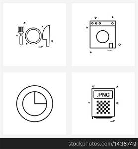 4 Universal Line Icons for Web and Mobile food; time; fork; washing machine; report Vector Illustration