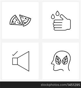 4 Universal Line Icons for Web and Mobile food, volume, eat, washing, speaker Vector Illustration