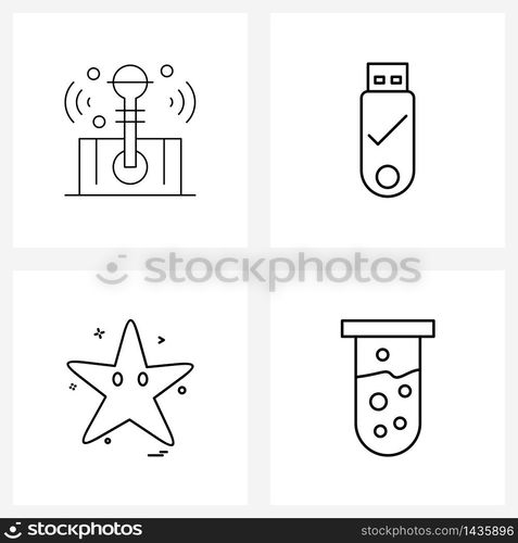 4 Universal Line Icons for Web and Mobile gaming, fish, usb, storage, test tube Vector Illustration