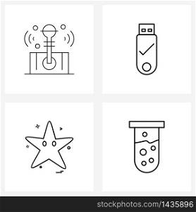 4 Universal Line Icons for Web and Mobile gaming, fish, usb, storage, test tube Vector Illustration