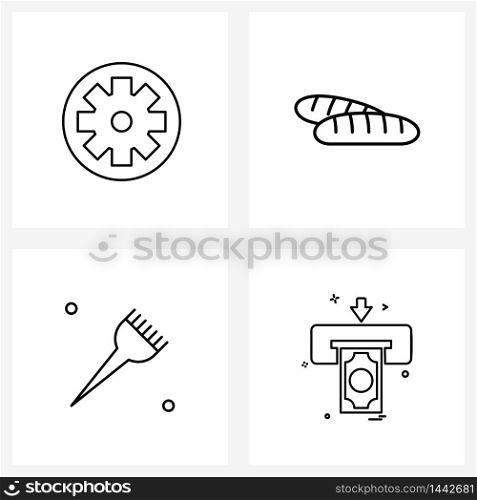 4 Universal Line Icons for Web and Mobile gear, hair, bread, hotel, print Vector Illustration