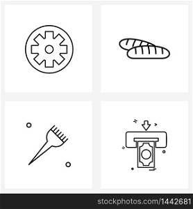 4 Universal Line Icons for Web and Mobile gear, hair, bread, hotel, print Vector Illustration