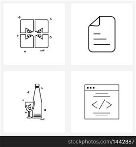 4 Universal Line Icons for Web and Mobile gift box, glass, surprise, doc, web Vector Illustration