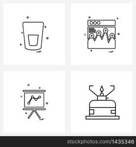 4 Universal Line Icons for Web and Mobile glass; graph ; drink; websites; business Vector Illustration