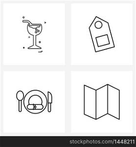 4 Universal Line Icons for Web and Mobile glass , plate, drink, discount, location Vector Illustration