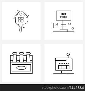 4 Universal Line Icons for Web and Mobile home, bottle, security, cyber, beer Vector Illustration