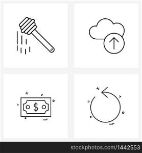 4 Universal Line Icons for Web and Mobile honey, money, cloud, upload, refresh Vector Illustration