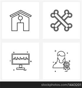 4 Universal Line Icons for Web and Mobile house, heart beat, bones, scary, avatar Vector Illustration