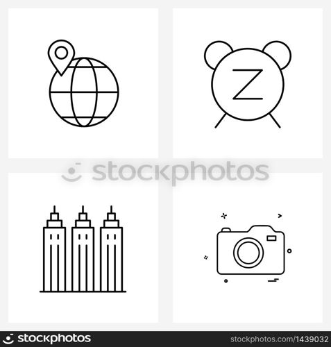 4 Universal Line Icons for Web and Mobile internet, office, alarm, z, image Vector Illustration