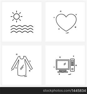 4 Universal Line Icons for Web and Mobile lake, cloths , sea, romance, ladies Vector Illustration