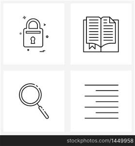4 Universal Line Icons for Web and Mobile lock, search, protected, outdoor, zoom Vector Illustration