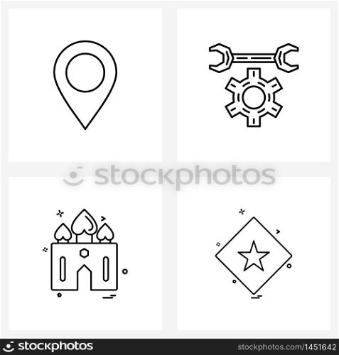 4 Universal Line Icons for Web and Mobile map pointer, religious , location, gear, star Vector Illustration