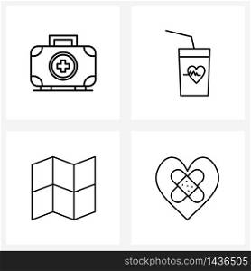 4 Universal Line Icons for Web and Mobile medical; map; healthcare; heart; place Vector Illustration