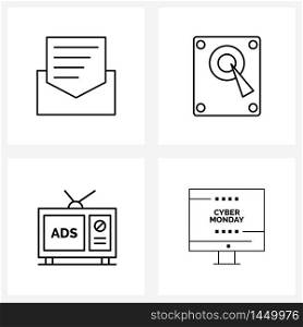 4 Universal Line Icons for Web and Mobile message, marketing, speaker, broadcast, cyber Vector Illustration