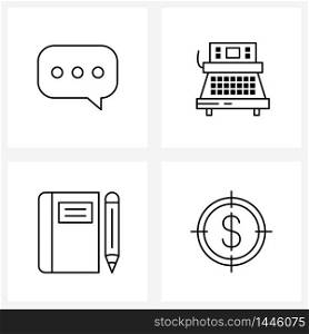 4 Universal Line Icons for Web and Mobile message, notes, copy editing, typewriter, taking Vector Illustration