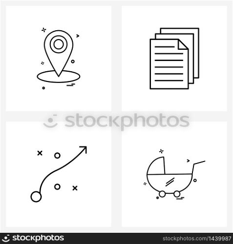4 Universal Line Icons for Web and Mobile navigation, tactic, document, planning, pram Vector Illustration