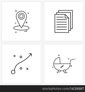 4 Universal Line Icons for Web and Mobile navigation, tactic, document, planning, pram Vector Illustration
