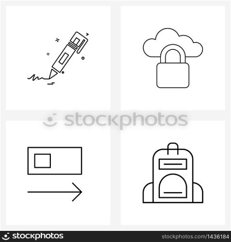 4 Universal Line Icons for Web and Mobile pen; slide; writing; privacy; slider Vector Illustration