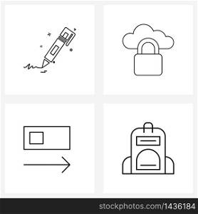 4 Universal Line Icons for Web and Mobile pen; slide; writing; privacy; slider Vector Illustration