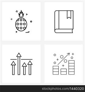 4 Universal Line Icons for Web and Mobile pine apple, up, food, knowledge, reward Vector Illustration