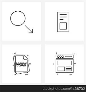 4 Universal Line Icons for Web and Mobile retract; file type; circle; interface; files Vector Illustration