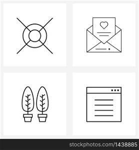 4 Universal Line Icons for Web and Mobile select, nature, aim, love, browser Vector Illustration