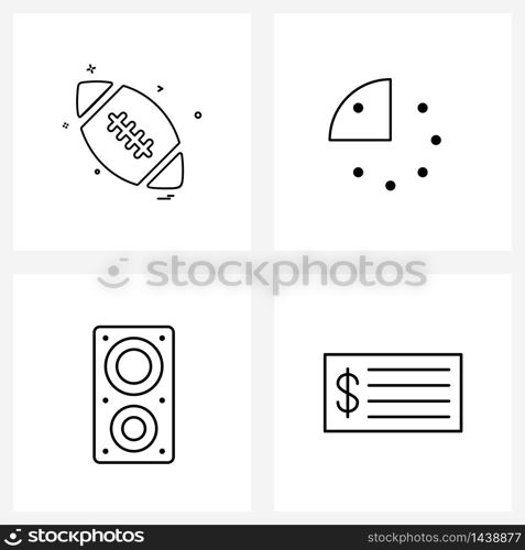 4 Universal Line Icons for Web and Mobile sports, loudspeaker, ball, quarters, business Vector Illustration