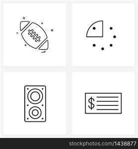 4 Universal Line Icons for Web and Mobile sports, loudspeaker, ball, quarters, business Vector Illustration