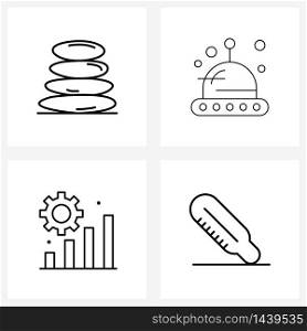 4 Universal Line Icons for Web and Mobile stone, cog, science, universe, health Vector Illustration