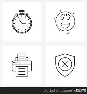 4 Universal Line Icons for Web and Mobile stopwatch, device, emoji, laughing, protected Vector Illustration