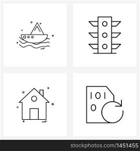 4 Universal Line Icons for Web and Mobile summer, home, boat, locations, interface Vector Illustration
