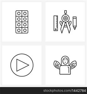 4 Universal Line Icons for Web and Mobile tablet, play, doctor, compass, start Vector Illustration