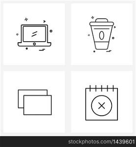 4 Universal Line Icons for Web and Mobile technology, double, laptop, meal, calendar Vector Illustration
