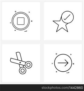 4 Universal Line Icons for Web and Mobile ui, cutter, button, star, right Vector Illustration