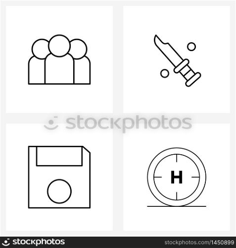 4 Universal Line Icons for Web and Mobile user, disk, boss, knife, storage Vector Illustration