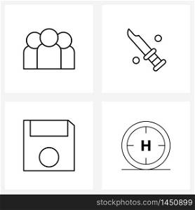 4 Universal Line Icons for Web and Mobile user, disk, boss, knife, storage Vector Illustration