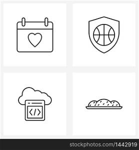 4 Universal Line Icons for Web and Mobile valentine&rsquo;s day calendar, cloud, protection, basket ball, balls Vector Illustration