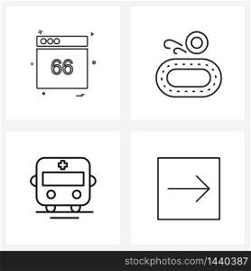 4 Universal Line Icons for Web and Mobile web, hospital, internet, sport, bus Vector Illustration