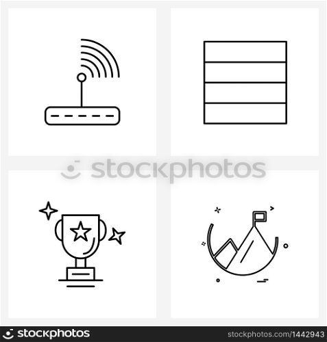 4 Universal Line Icons for Web and Mobile wife router, cup, four, tile, mountain Vector Illustration