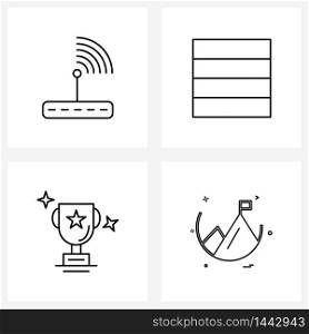 4 Universal Line Icons for Web and Mobile wife router, cup, four, tile, mountain Vector Illustration
