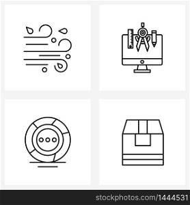 4 Universal Line Icons for Web and Mobile win, button, monitor, computer, box Vector Illustration