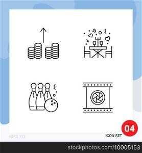 4 Universal Line Signs Symbols of cash, ball, dinner, table, play Editable Vector Design Elements