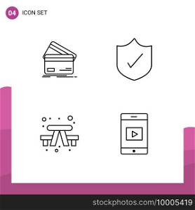4 Universal Line Signs Symbols of creditcard, security, credit card, shopping, c&ing Editable Vector Design Elements