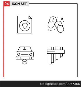 4 Universal Line Signs Symbols of document, less, flip flops, summer, vehicles Editable Vector Design Elements