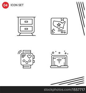 4 Universal Line Signs Symbols of drawer, heartbeat, flag, activity, network Editable Vector Design Elements